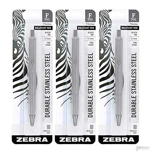 3 - Zebra F-701 Ballpoint Pens, Stainless Steel with Knurled Grip, Pk of 3 Pens by Zebra von ZEBRA