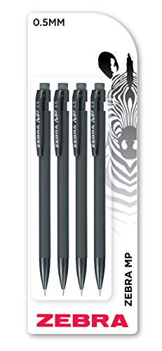 ZEBRA Pen MP Mechanical Pencil, 0.5mm, Black Barrel, Standard HB Lead, Built-in Eraser, 4-Pack von ZEBRA