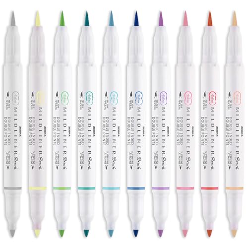 Zebra Mildliner Brush Highlighter Pen - Pinselstift und Marker Feder, doppelt endig, 10 Stück Zebra Mildliner Brush Highlighter Pen - Pinselstift und Marker Feder, doppelt endig, 10 Stück von ZEBRA