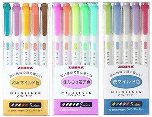 Zebra Mildliner Marker, doppelseitig Textmarker Tief, warm und kühl, 3 Pack von ZEBRA