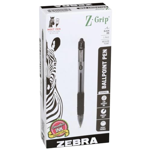 Zebra Pen Z-Grip Retractable Ballpoint Pen, Medium Point, 1.0mm, Black Ink, 12-Pack von ZEBRA