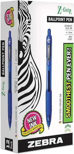 Zebra Pen Z-Grip Retractable Ballpoint Pen, Medium Point, 1.0mm, Blue Ink, 12-Pack von ZEBRA