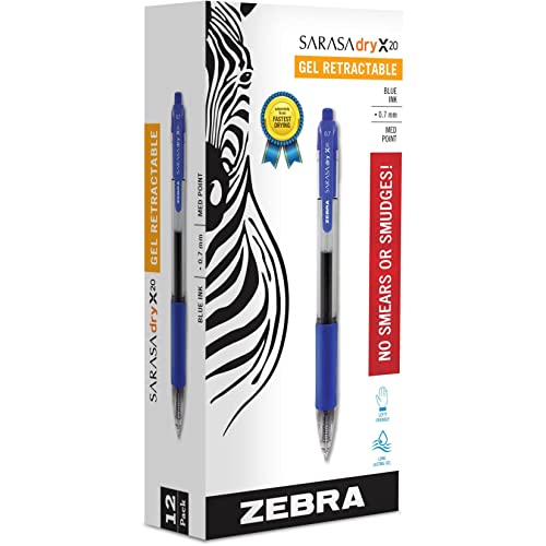 Zebra Sarasa Rapid Dry Tinte Gel Einziehbarer Stift 12er-Pack blau von ZEBRA