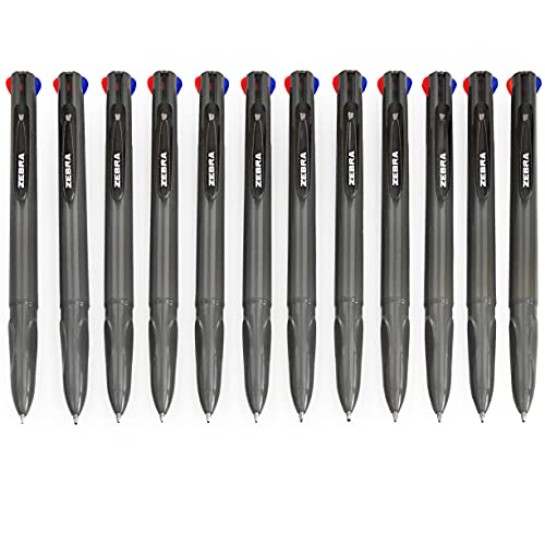 Zebra Z-Grip Elegance 4-in-1 Druckkugelschreiber, 1,0 mm, grauer Schaft, Schwarz, Blau, Rot, Grün, 12 Stück von ZEBRA