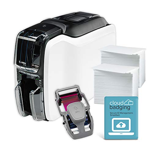 Zebra ZC100 LT ID Card Printer – Komplettpaket mit CloudBadging Software, Blankokarten und Band von ZEBRA