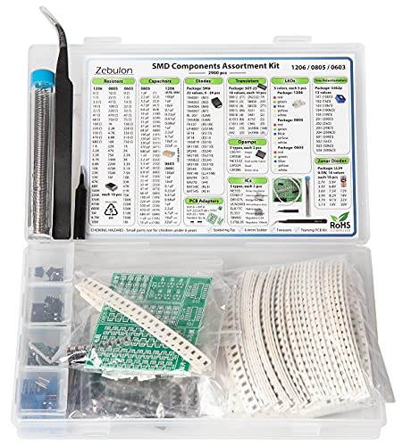 SMD SMT Elektronische Bauteile Sortiment, 1206, 0805, 0603, Widerstände, Kondensatoren, Dioden, Transistoren, LEDs, Potentiometer, Opamps, ICs, Zener, PCBs, 2900 Stück von ZEBULON