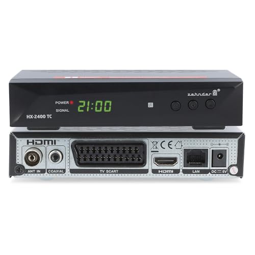 ZEHNDER HX 2400 TC Hybrid Receiver - DVB-C und DVB-T2 geeignet, Receiver für TV, Aufnahme und Timeshift Funktion über USB, 4-Stelliges LED Display, Lernbare Fernbedienung, 12V Netzteil, Full HD 1080p von ZEHNDER