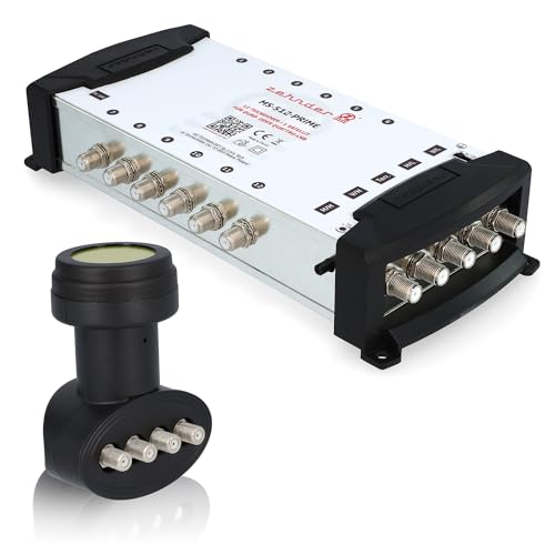 [ Test 2X SEHR GUT *] 2in1 Set: ZEHNDER 5/12 Multischalter + ZEHNDER 4fach Quad LNB, HD 4K Multiswitch für Quattro & Quad LNB geeignet, für 1 Satelliten & 12 Teilnehmer (TV, Sat Receiver), Antenne von ZEHNDER