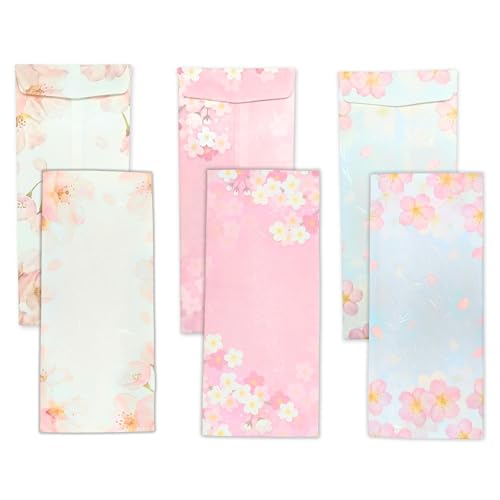 Japanische Kirschblüten-Umschläge, 24 Stück (8 Packungen x 3 verschiedene Design-Set), hergestellt in Japan, elegantes Washi-Papier, selbstklebend, Sakura von ZEN GIFT ENTERPRISE