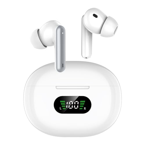 ZENJUST Kopfhörer Kabellos Bluetooth, Bluetooth Kopfhörer,In Ear Kopfhörer Bluetooth 5.3,mit 4 ENC Noise Cancelling Mic,LED-Anzeige,Kabellose Kopfhörer Tiefer Bass Wireless Earbuds 22Std, (weiß) von ZENIJUST