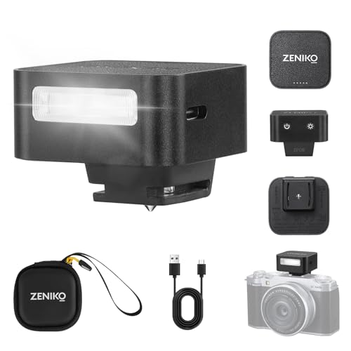 ZENIKO ZF08 Mini Kamera Blitzgerät Flash Speedlite Aufsteckblitz GN16,5 Leistungsstufen,CCT 6500k ±200k mit Universal-Hot-Shoe-Mount für Sony/Canon/Nikon/Panasonic/Olympus(Schwarz,ZF08) von ZENIKO