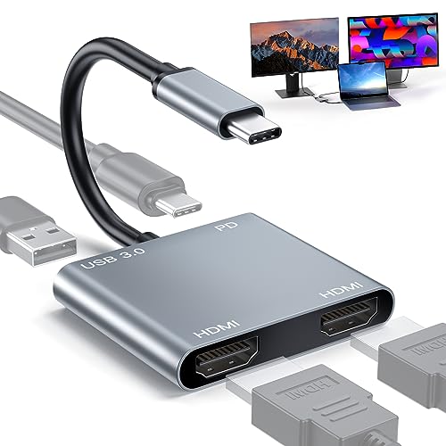 Dockingstation Laptop 2 Monitor,USB C Hub auf Dual HDMI Adapter 4K @ 30 Hz, 4-in-1 Typ C auf 2 HDMI, USB 3.0 Port, USB C PD Ladung, Dual-Screen-Display-Dockingstation für Windows, Macos MST erhältlich von ZENIPER