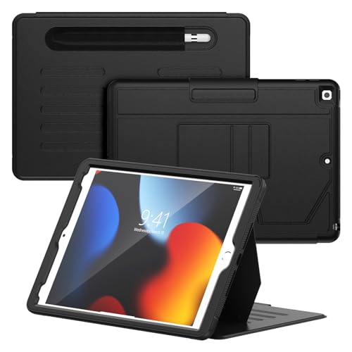 ZENLU iPad 10.2 & 10.5 Hülle mit Stifthalter, Ständer, Magnetabdeckung, Kartenschlitz, stoßfest, Smart Folio für iPad 7. / 8. / 9. Generation, iPad Air 3. Generation/iPad Pro 10.5 (schwarz) von ZENLU