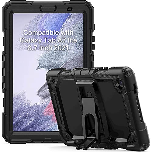 SaharaCase – Defense Series Schutzhülle für Samsung Galaxy Tab A7 Lite (2021) [Stoßfester Bumper] Robuster Vollbildschutz Integrierter Kickstand Anti-Rutsch Abdeckung – Schwarz von ZERODAMAGE SAHARA CASE