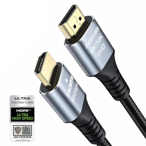 ZESKRIS 1m HDMI 2.1 Kabel, 8K 48Gbps Ultra High Speed HDMI geflochtenes Kabel, 4K@120Hz 144Hz 8K@60Hz eARC HDR 10 HDCP 2.2 2.3 HDMI Kabel für Laptop, Monitor, PS5, PS4, Xbox One, 8K UHD TV von ZESKRIS