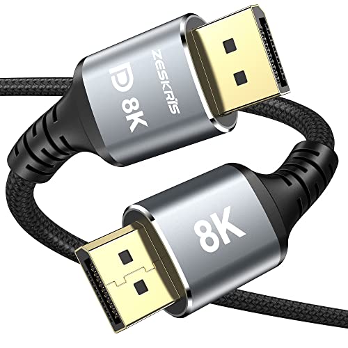 ZESKRIS 2m 8K DisplayPort Kabel 1.4, VESA zertifiziertes DP zu DP Kabel, unterstützt 32,4Gbit/s 8K@60Hz HBR3, 4K@120Hz 144Hz, 2K@165Hz 240Hz, HDR10, HDCP2.3, DSC1.2, FreeSync & G-Sync für Game Monitor von ZESKRIS