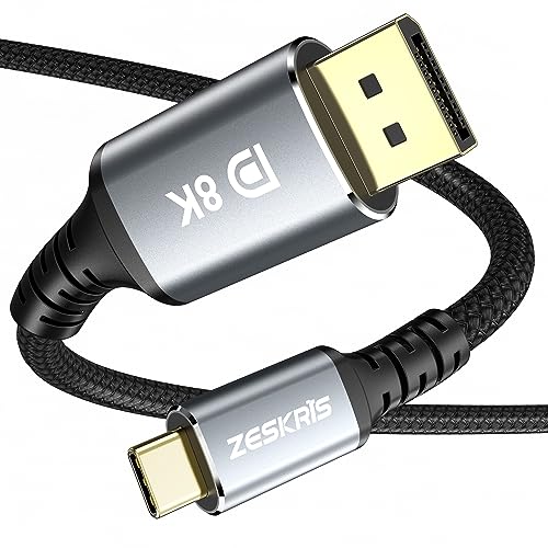 ZESKRIS 2m USB C auf DisplayPort Kabel 1.4, [8K@60Hz,4K@144Hz /120Hz/60Hz, 2K@240Hz /165Hz] Typ C Thunderbolt 3/4 auf HBR3 32.4Gbps DP1.4 Kabel für M2 MacBook Pro/Air, 15 Pro Max 2022 iPad Pro von ZESKRIS