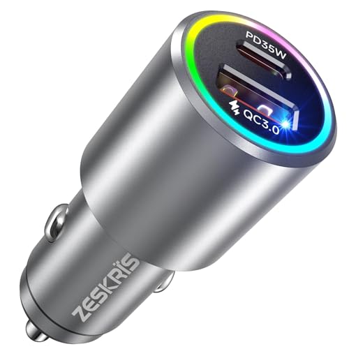 ZESKRIS 53W Dual USB-C Auto Ladegerät [PD3.0 PPS 5-20V] + QC3.0 | Metall Zigarettenanzünder 12V/24V mit LED Temperaturkontrolle für iPhone 16/15 Pro, Galaxy S25 Ultra, iPad| Ice-Tauglich & Winterfest von ZESKRIS