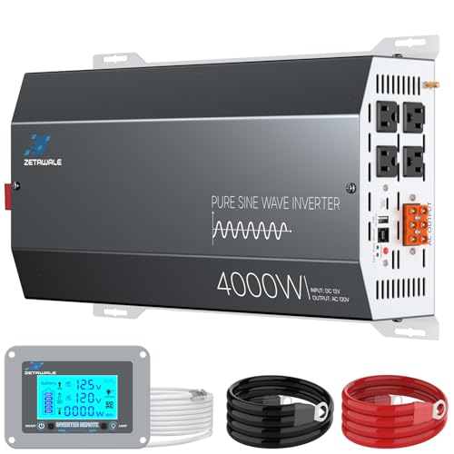 4000W Reiner Sinus Wechselrichter 12V DC auf 110V 120V AC Wechselrichter 8000W Spitzenwechselrichter mit 4 AC Ausgängen USB Port Typ C LCD Display mit Fernbedienung für LKW 4000W Reiner Sinus Wechselrichter 12V DC auf 110V 120V AC Wechselrichter 8000W Spitzenwechselrichter mit 4 AC Ausgängen USB Port Typ C LCD Display mit Fernbedienung für LKW von ZETAWALE