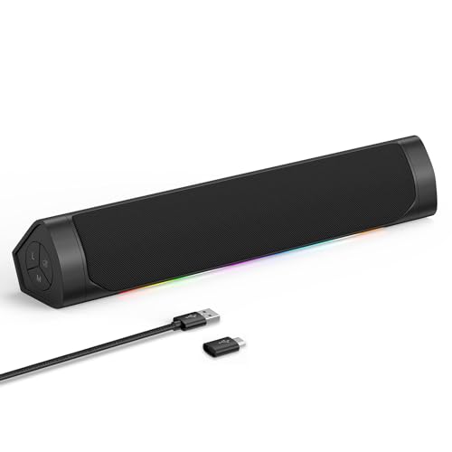 PC Lautsprecher, Bluetooth Gaming-Lautsprecher USB Computer Soundbar, Music Boxen mit 3D Surround Stereo mit LED-Lichtern für Desktop, PC, Laptop, Smartphones, Monitore - （Compact 2.0 - Schwarz） von ZETIY