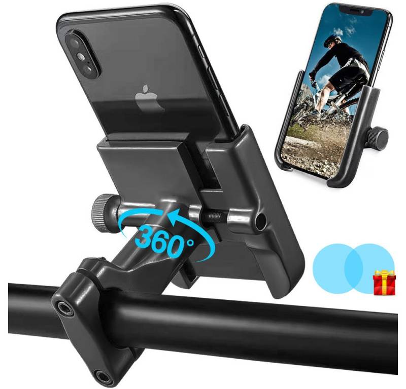 ZEUOPQ Handy-Halterung 360° drehbarer Handyhalter Smartphone-Halterung aus Aluminium, (bis 6,80 Zoll, Motorradhalterung für Motorrad, Fahrrad und E-Scooter, 1-tlg., mit 2 Regenschutzfolien für Motorradspiegel (rund), stabil, rutschfest und einfach zu installieren) von ZEUOPQ
