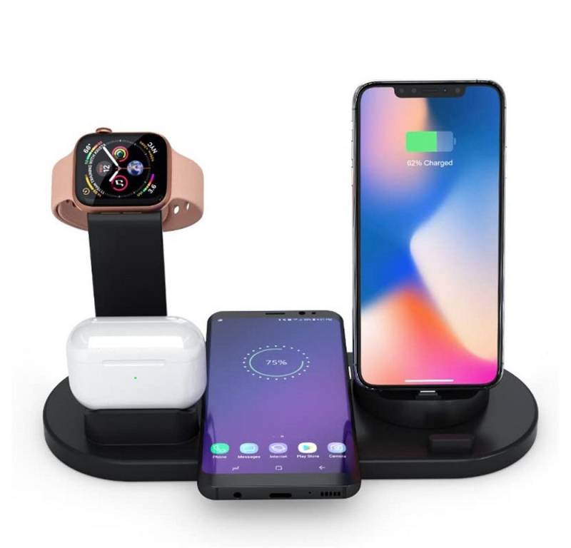 ZEUOPQ 4-in-1 Induktive Ladestation Wireless Charger 360 Grad drehbarer Basis Ladestation (Kabellose Drei-in-Eins-Ladestation für Smartphones, AirPods und iWatch, Überladeschutz, kompakt, iWatch-Ständer, Handyhalter, platzsparend, Universelle Kompatibilität, Sicherheitstechnik, drehbarer Ständer) von ZEUOPQ