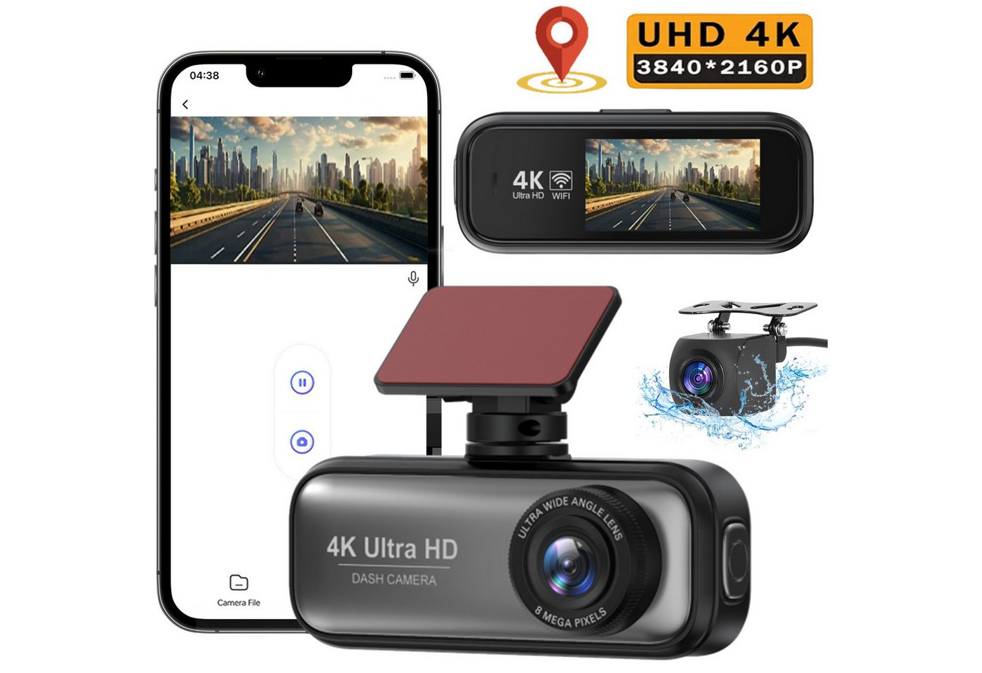 ZEUOPQ Auto, 2-Kanal 4K+1080P Autokamera, WiFi Dashcam mit GPS Dashcam Dashcam (4K Ultra HD, 4K Ultra HD, WLAN(Wi-Fi), Zeitrafermodus, App-Steuerung Autokamera, 135°Ultraweitwinkel, Super Nachtsicht, Autokamera, G-Sensor, Loop-Aufnahme, WDR) von ZEUOPQ