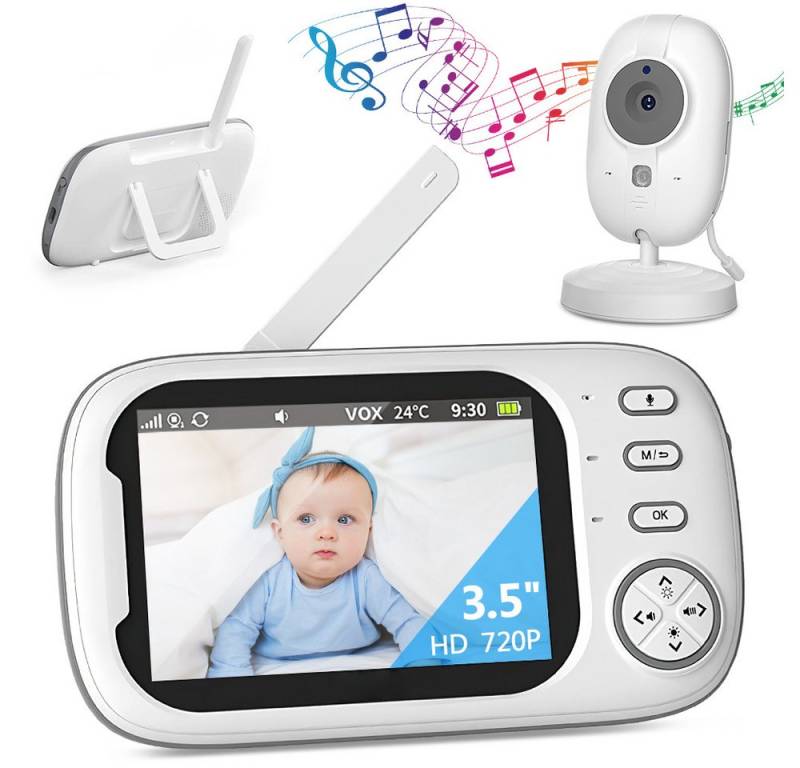 ZEUOPQ Babyphone Babyphone mit Kamera 3.5 Zoll Video-Babyphone LCD babyfon 8 Schlaflied, Zweiwege-Audio, Nachtsicht, Digitalzoom, VOX-Modus, Innentemperatur von ZEUOPQ