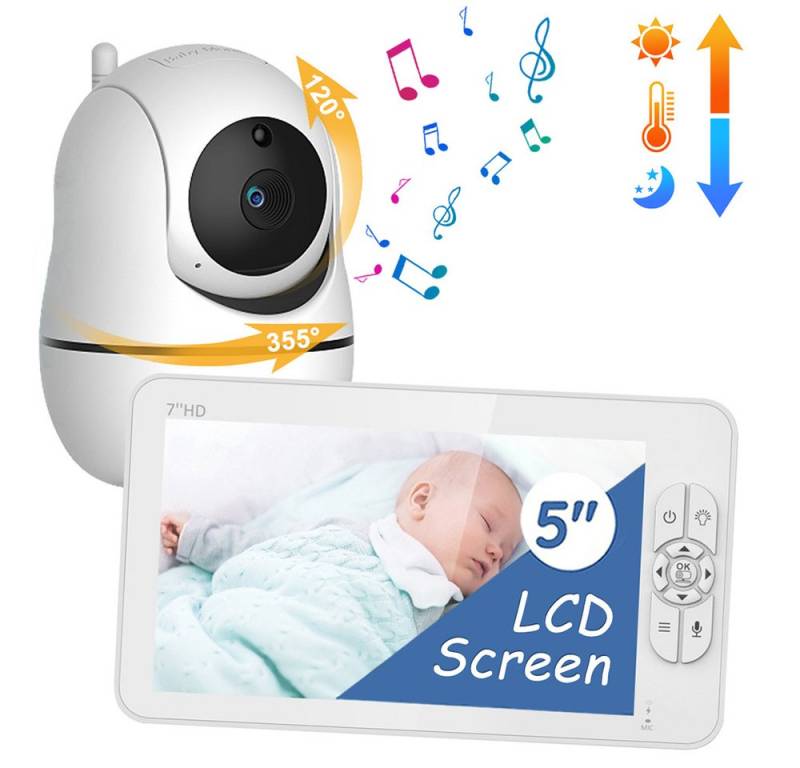 ZEUOPQ Babyphone Video-Babyphone Babyphone mit Kamera 7-Zoll-Display mit Nachtlicht, mit Zwei-Wege-Audiofunktion, Infrarot-Nachtsicht bis 5 Meter, Raumtemperaturanzeige, integrierte Schlaflieder, Sprachaktivierungsmodus, Timer-Alarmen, Temperaturüberwachung, Fütterungszeitschaltuhren usw. von ZEUOPQ