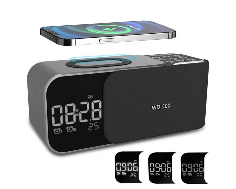 RWEUOQ Bluetooth Lautsprecher Kabelloses Laden Wecker Tischuhr mit Nachtlicht Bluetooth-Lautsprecher mit freihaendiges Telefonieren Lautsprecher (Verfuegt über 8 integrierte Weckertoene, für outdoor zuhause und unterwegs) von RWEUOQ