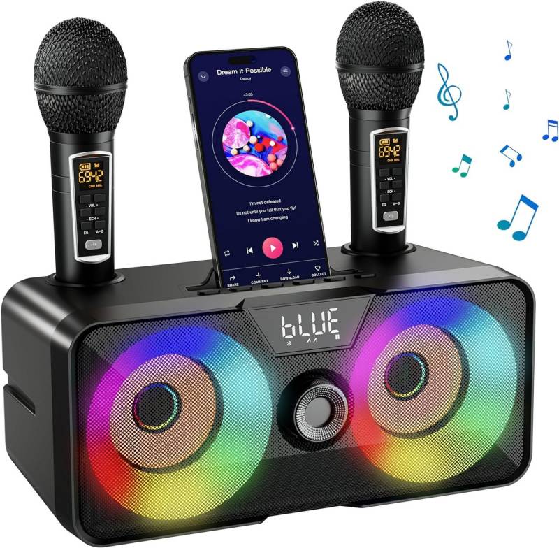 ZEUOPQ Bluetooth-Lautsprecher Karaoke-Maschine mit 2 kabellosen Mikrofonen Karaoke-Maschine (Bluetooth-Lautsprecher-Karaoke-All-in-One-Maschine) von ZEUOPQ