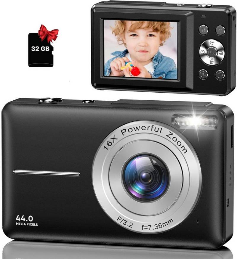ZEUOPQ Digitalkamera FHD 1080P 44MP Fotokamera Fotoapparat Kinderkamera (inkl. Digitalkamera mit 32G Karte 16X Digitalzoom Kompakt Einfache, Tragbare Digital Kamera für Kinder Senioren Mädchen Anfänger Teenager) von ZEUOPQ