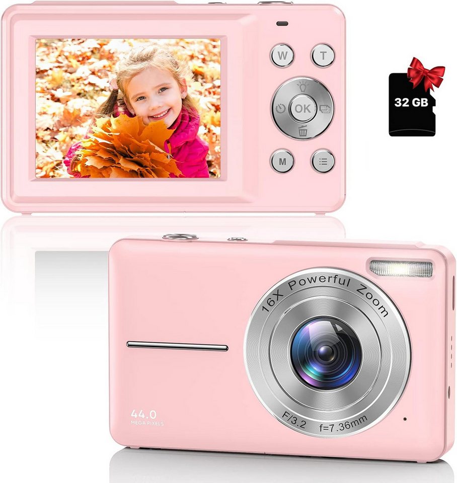 ZEUOPQ Digitalkamera Fotokamera mit 32GB Karte, 1080P FHD 44MP Kinder Kamera Kinderkamera (inkl. 2,4 '' LCD 16X Digital Zoom Kompaktkamera, Tragbare Fotoapparat, Kamera für Kinder, Teenager, Anfänger) von ZEUOPQ