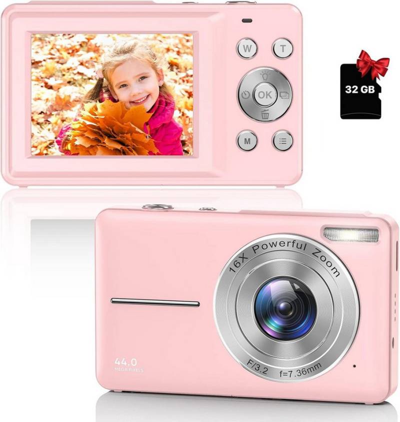 ZEUOPQ Digitalkamera Fotokamera mit 32GB Karte, 1080P FHD 44MP Kinder Kamera Kinderkamera (inkl. 2,4 '' LCD 16X Digital Zoom Kompaktkamera, Tragbare Fotoapparat, Kamera für Kinder, Teenager, Anfänger) von ZEUOPQ