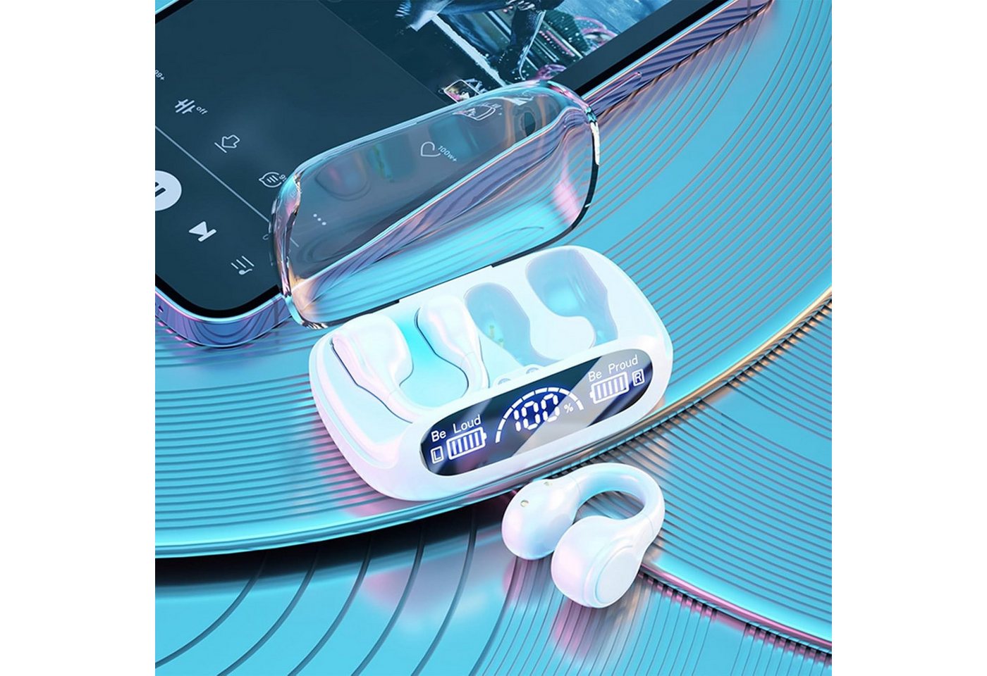 ZEUOPQ Drahtlose Kopfhörer Bluetooth Knochenleitungskopfhörer Clip-Kopfhörer Open-Ear-Kopfhörer (Digitaler Anzeigebildschirm 10M Übertragungsreichweite 400mA) von ZEUOPQ