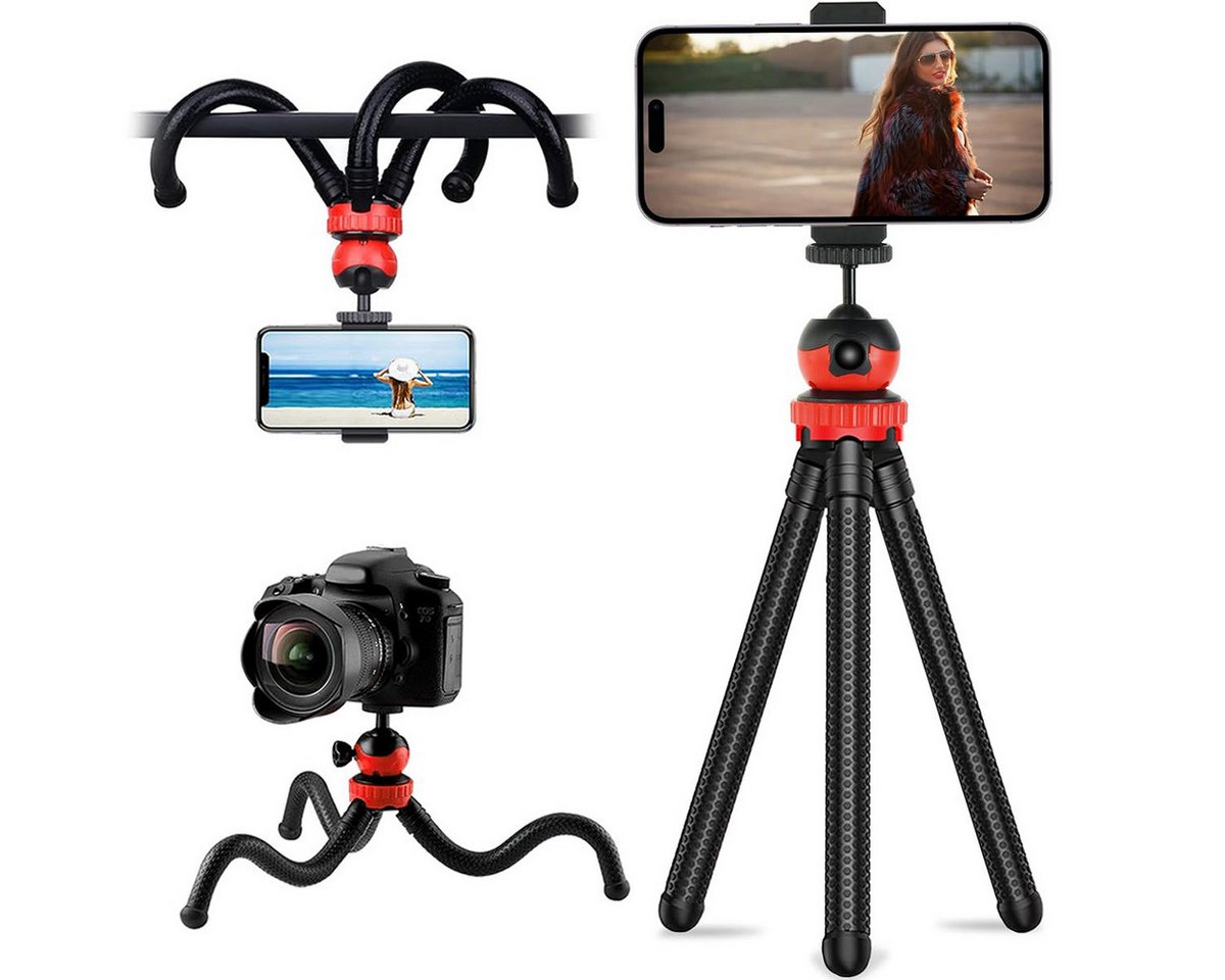ZEUOPQ Dreibeinstativ Stativ mit verstellbaren Handy-Clip Handy-Halterung Dreibeinstativ (rutschfester Gummifüße,drehbar, Ca. 25cm lang, leicht zu tragen) von ZEUOPQ