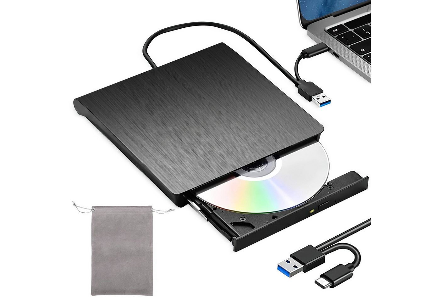 ZEUOPQ Externes CD DVD Laufwerk USB 3.0 Typ-C DVD-Brenner (USB 3.0, USB Type-C, DVD 8x/CD 24x, externe, für Windows XP,Mac OS,Mac) von ZEUOPQ