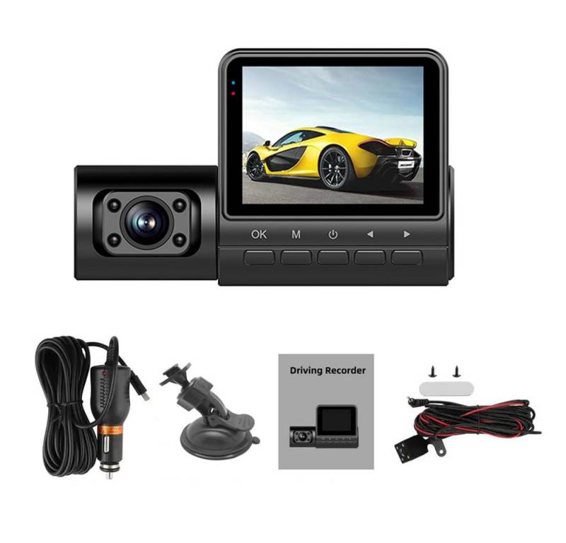 RWEUOQ Fahrrekorder Dashcam 2 Zoll mit 3-Kamera1080P mit Nachtsichtfunktion Dashcam (140° Frontkamera, 110° Fahrzeug- und Rückfahrkamera, Infrarot-Nachtsicht, WDR, HDR, Loop-Aufnahme, Kollisionserkennung) von RWEUOQ