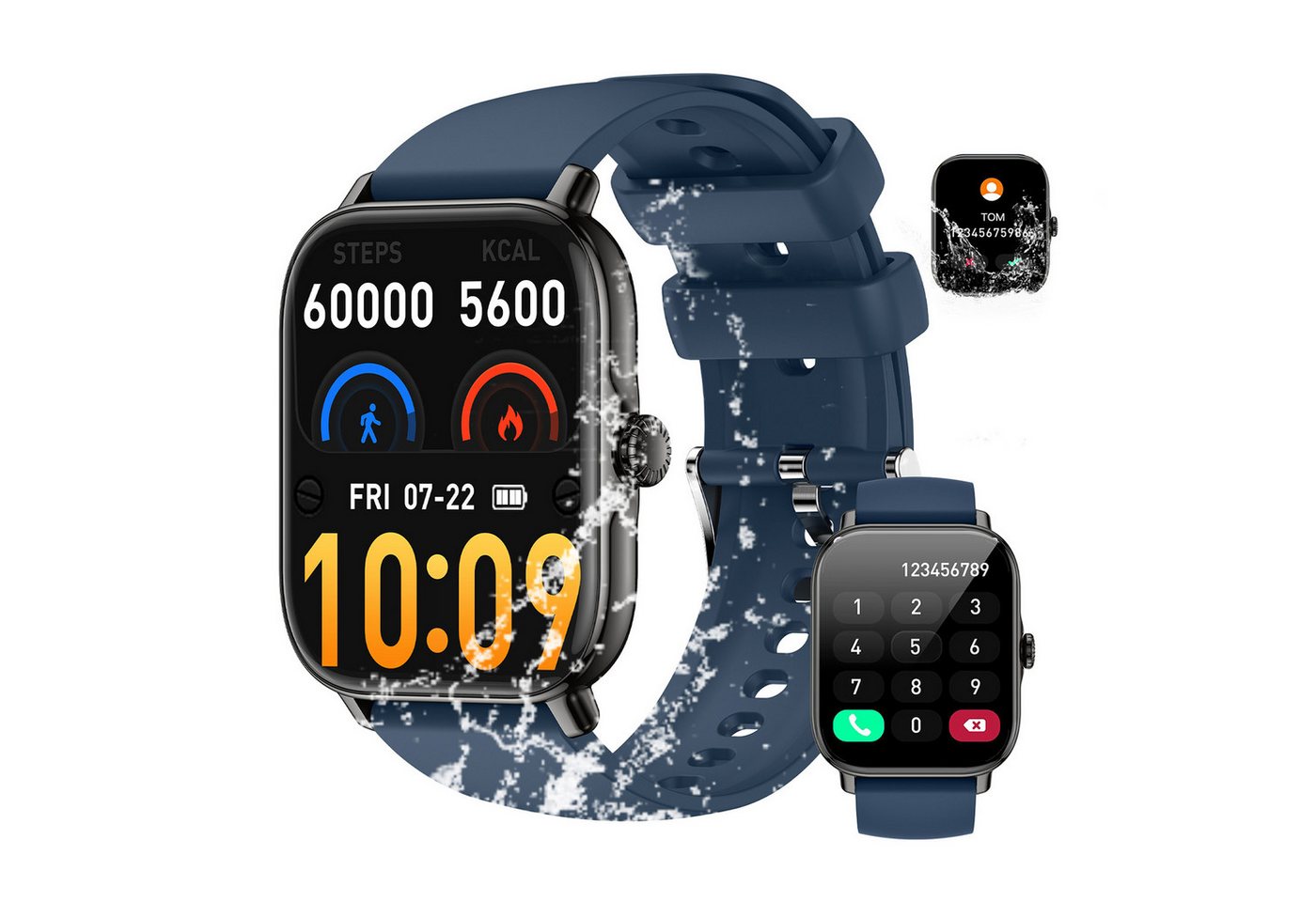ZEUOPQ Fitness Tracker uhr mit Anruffunktion Gesundheits-Smartwatch blau Smartwatch (4.85 cm/1.91 Zoll), 1-tlg., IP68 wasserdichte Sportuhr mit 24 Sportmodi von ZEUOPQ
