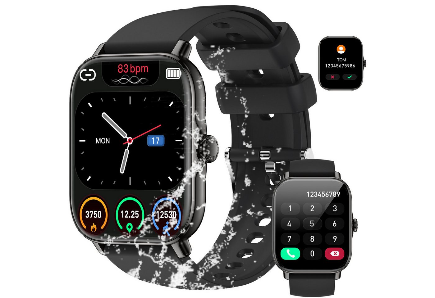 ZEUOPQ Fitness Tracker uhr mit Anruffunktion Gesundheits-Smartwatch schwarz Smartwatch (4.85 cm/1.91 Zoll), 1-tlg., IP68 wasserdichte Sportuhr mit 24 Sportmodi von ZEUOPQ