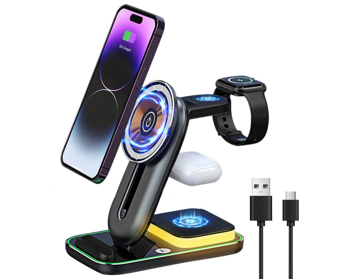 ZEUOPQ Handy-Dockingstation Wireless Charger Kabellose Ladestation Magnetische Schnellladegerät, (Built in touch light, three kinds of light adjustment, kann Laden Sie 2 Handys gleichzeitig auf), Kompatibel mit Huawei, Samsung, Apple, Xiaomi etw. von ZEUOPQ