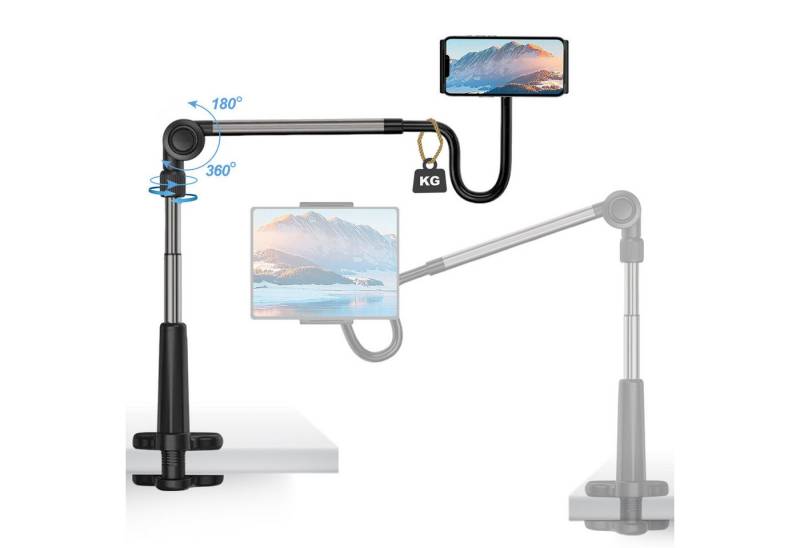 ZEUOPQ Handyhalterung für Bett Schwanenhals Handy Tischhalterung Handy-Halterung, (Clip auf dem Tisch, Kopfteil, Bettgestell, Arbeitsplatte, einfach zu verstellen,Schwarz, für Handys und Tablets 4,6-11 Zoll) von ZEUOPQ