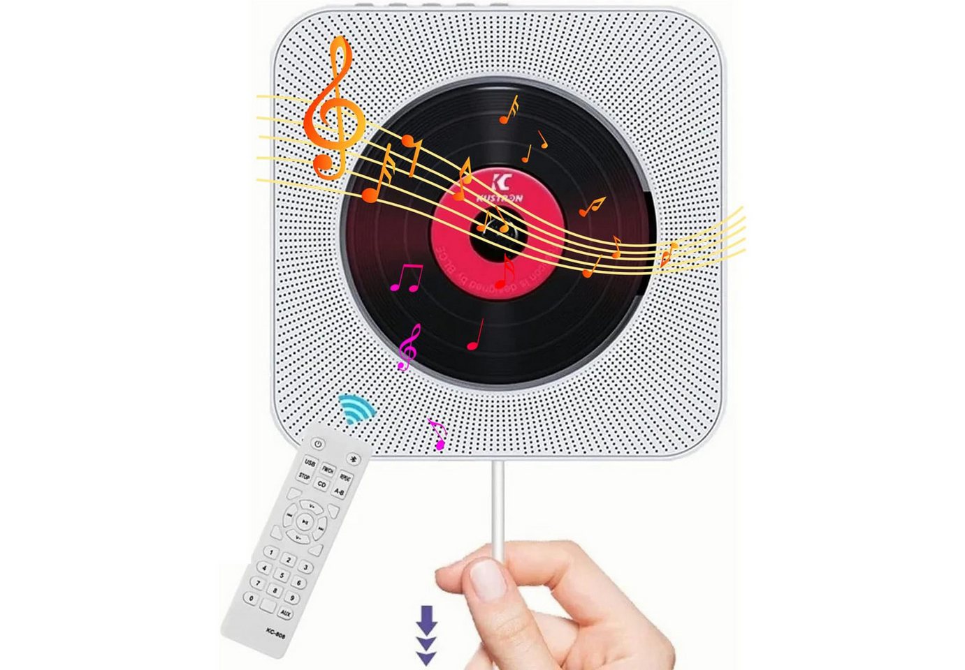 ZEUOPQ HiFi-Lautsprecher, Wandmontierbarer Bluetooth-CD-Player tragbarer CD-Player (FM-Radio, Unterstützt AUX/USB, mit Zugschalter und Fernbedienung) von ZEUOPQ