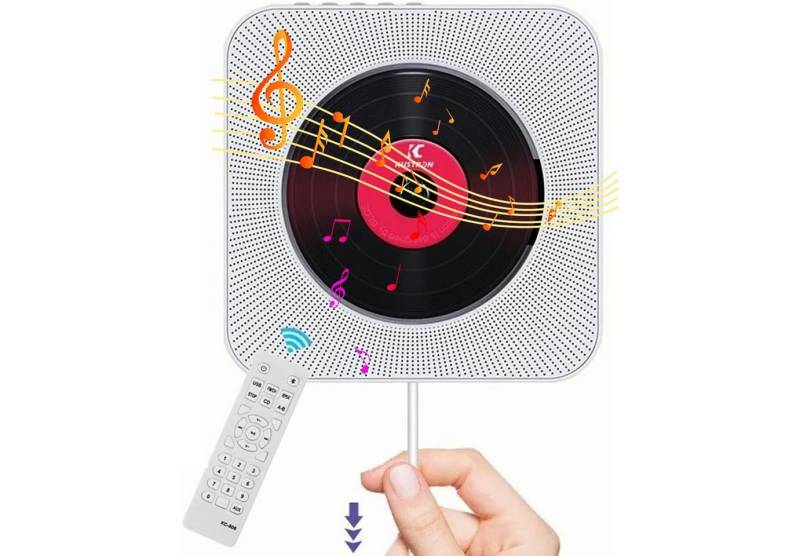 ZEUOPQ HiFi-Lautsprecher, Wandmontierbarer Bluetooth-CD-Player tragbarer CD-Player (FM-Radio, Unterstützt AUX/USB, mit Zugschalter und Fernbedienung) von ZEUOPQ
