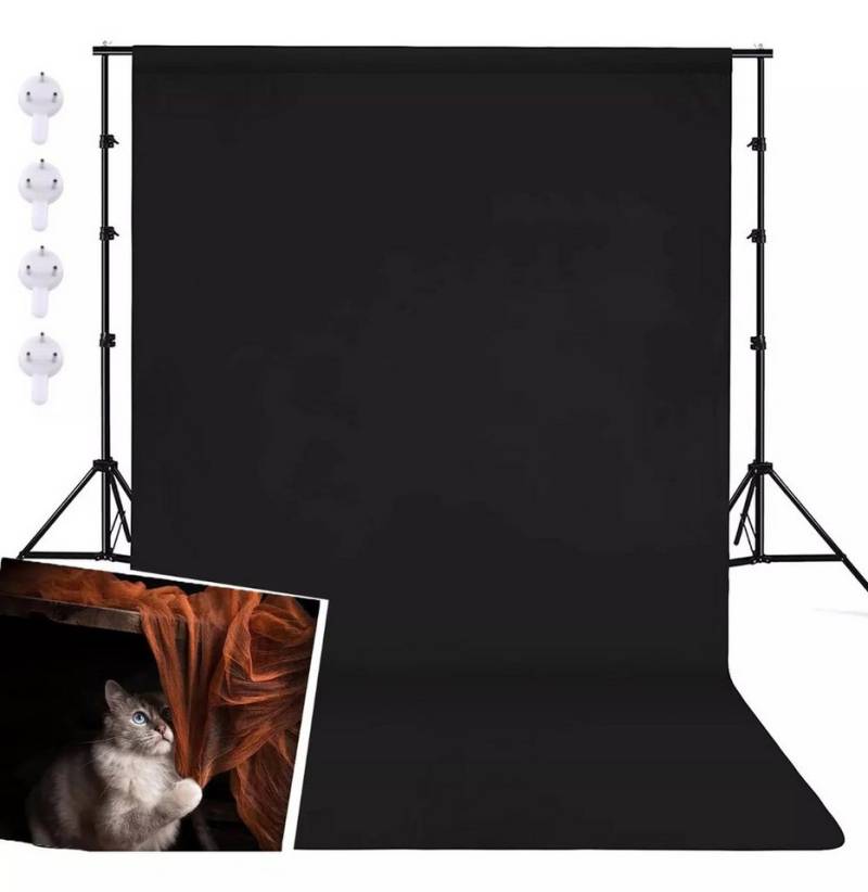 ZEUOPQ Hintergrundtuch Fotohintergrund 2.55x2m Faltbare Schwarz, Beidseitig verwendbar, Hintergrund für Produkt Porträt Video Fotografie mit 4 Nägeln von ZEUOPQ