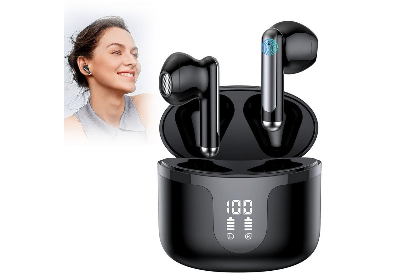 ZEUOPQ In Ear Ohrhörer wireless Kopfhörer Bluetooth-Kopfhörer HiFi Stereo In-Ear-Kopfhörer (LED Anzeige, Voice Assistant, Noise Cancelling, Sportkopfhörer) von ZEUOPQ