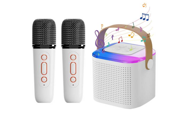 ZEUOPQ Karaoke-Maschine mit 2 Kabellosen Mikrofonen und 5 LED-Lichteffekten Bluetooth-Lautsprecher 360° Stereo Surround, HIFI Audio Technologie, 16-Kern Dual-Magnet-Lautsprecher (Wireless Bluetooth-Verbindung, USB-Ladung, DSP-Geräuschunterdrückungschip, Geschenk für Kleinkinder) von ZEUOPQ
