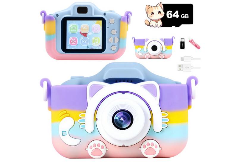 ZEUOPQ KinderKamera Spielzeug-Kamera 20-Megapixel-HD-Kamera 2.0-Zoll-Display Kinderkamera (inkl. blau, mit Zubehör wie Silikonhülle und 64G Speicherkarte, mit Dual-Kamera, zeitgesteuerte Aufnahmen,mini-Puzzlespiele usw) von ZEUOPQ