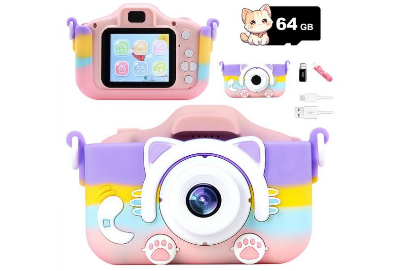 ZEUOPQ KinderKamera Spielzeug-Kamera 20-Megapixel-HD-Kamera 2.0-Zoll-Display Kinderkamera (inkl. rosa, mit Zubehör wie Silikonhülle und 64G Speicherkarte, mit Dual-Kamera, zeitgesteuerte Aufnahmen,mini-Puzzlespiele usw) von ZEUOPQ