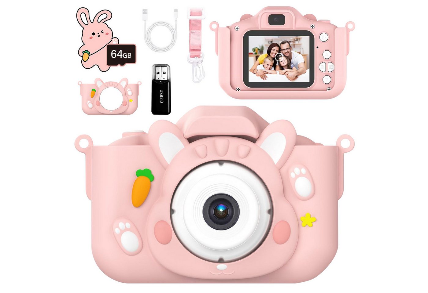 ZEUOPQ Kinderkamera Spielzeug-Kamera Anti-Drop Selfie Digital Video Kamera Kinderkamera (1080P HD Fotoapparat Plastik Kinderkamera mit Dual Lens, mit 64 GB SD-Karte und Silikonhülle, inkl. für Jungen Mädchen 3-12 Jahre Spielzeug (Rosa), 48MP Display Digitalkamera Kinder) ZEUOPQ Kinderkamera Spielzeug-Kamera Anti-Drop Selfie Digital Video Kamera Kinderkamera (1080P HD Fotoapparat Plastik Kinderkamera mit Dual Lens, mit 64 GB SD-Karte und Silikonhülle, inkl. für Jungen Mädchen 3-12 Jahre Spielzeug (Rosa), 48MP Display Digitalkamera Kinder) von ZEUOPQ